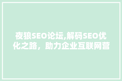 夜狼SEO论坛,解码SEO优化之路,助力企业互联网营销腾飞 夜狼SEO论坛,解码SEO优化之路,助力企业互联网营销腾飞