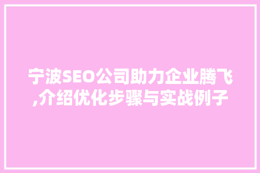 宁波SEO公司助力企业腾飞,介绍优化步骤与实战例子