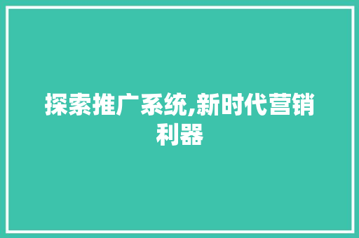 探索推广系统,新时代营销利器