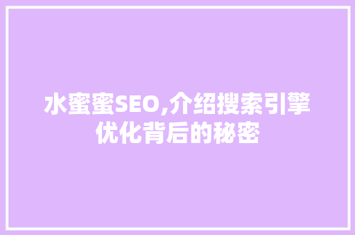 水蜜蜜SEO,介绍搜索引擎优化背后的秘密