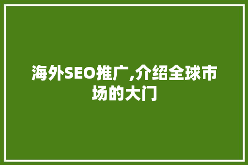 海外SEO推广,介绍全球市场的大门