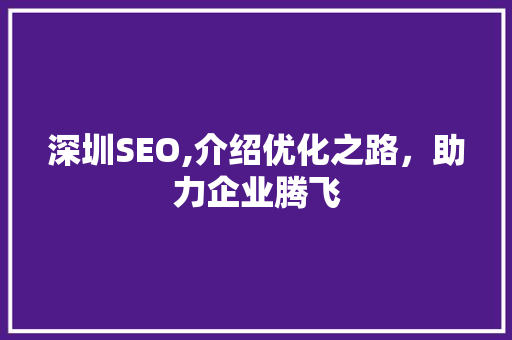 深圳SEO,介绍优化之路，助力企业腾飞