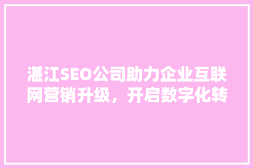 湛江SEO公司助力企业互联网营销升级，开启数字化转型新篇章