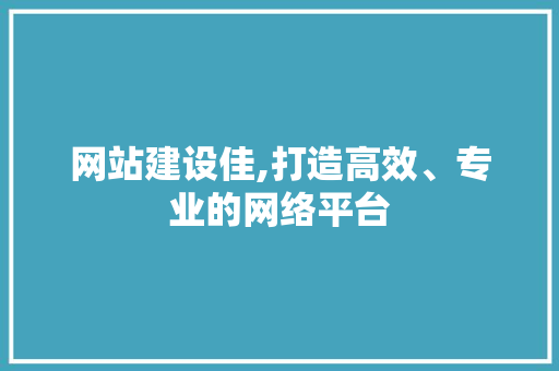 网站建设佳,打造高效、专业的网络平台