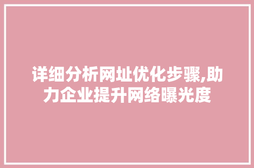 详细分析网址优化步骤,助力企业提升网络曝光度 详细分析网址优化步骤,助力企业提升网络曝光度