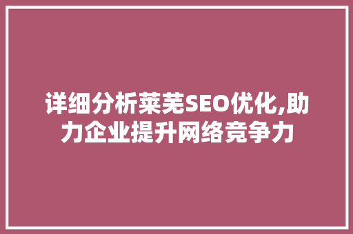 详细分析莱芜SEO优化,助力企业提升网络竞争力 详细分析莱芜SEO优化,助力企业提升网络竞争力