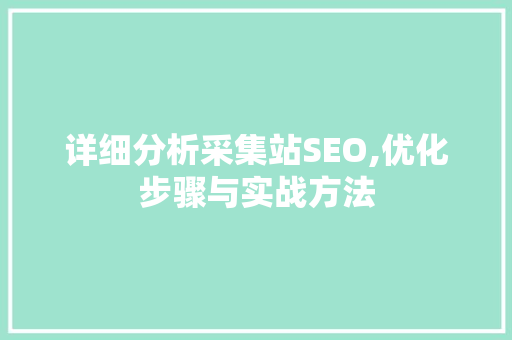 详细分析采集站SEO,优化步骤与实战方法 详细分析采集站SEO,优化步骤与实战方法