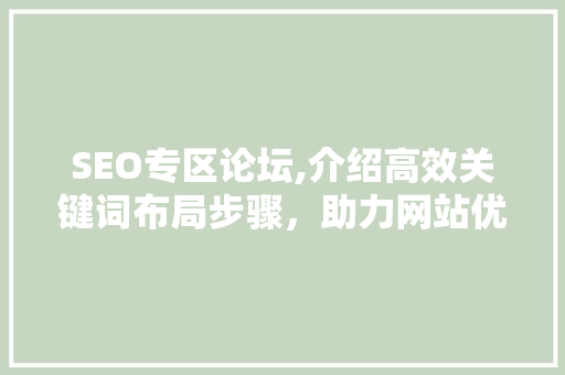 SEO专区论坛,介绍高效关键词布局步骤,助力网站优化 SEO专区论坛,介绍高效关键词布局步骤,助力网站优化