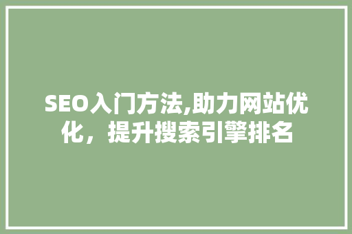 SEO入门方法,助力网站优化，提升搜索引擎排名