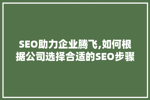 SEO助力企业腾飞,如何根据公司选择合适的SEO步骤