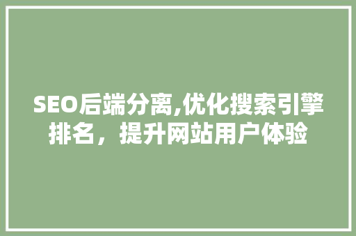 SEO后端分离,优化搜索引擎排名，提升网站用户体验
