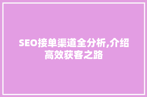 SEO接单渠道全分析,介绍高效获客之路 电脑基础