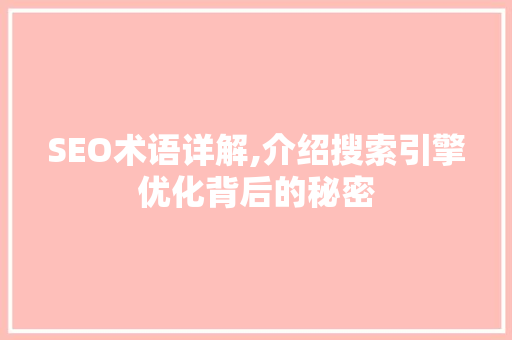 SEO术语详解,介绍搜索引擎优化背后的秘密
