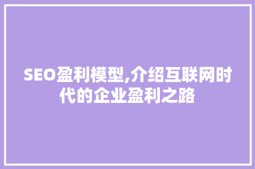 SEO盈利模型,介绍互联网时代的企业盈利之路