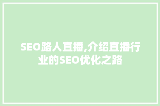 SEO路人直播,介绍直播行业的SEO优化之路