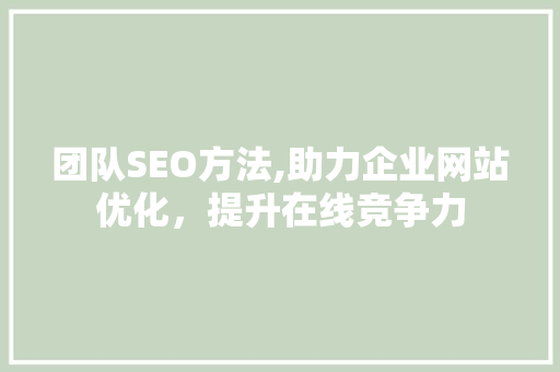 团队SEO方法,助力企业网站优化，提升在线竞争力