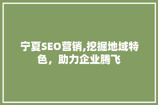 宁夏SEO营销,挖掘地域特色，助力企业腾飞