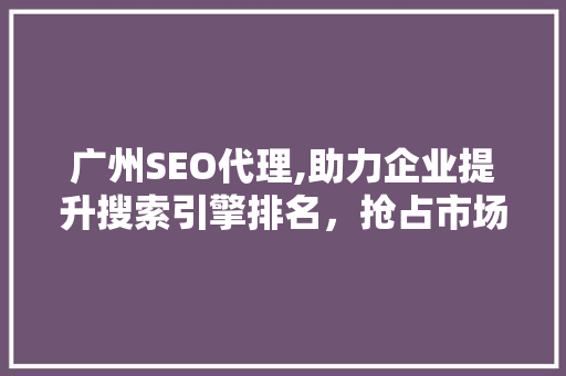 广州SEO代理,助力企业提升搜索引擎排名，抢占市场份额