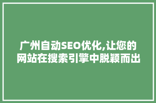 广州自动SEO优化,让您的网站在搜索引擎中脱颖而出
