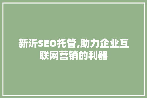 新沂SEO托管,助力企业互联网营销的利器