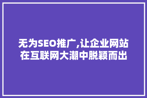 无为SEO推广,让企业网站在互联网大潮中脱颖而出