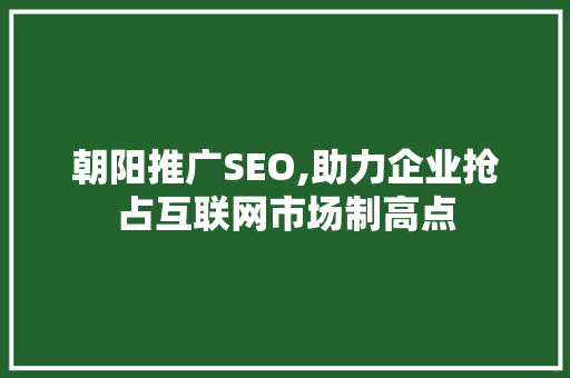 朝阳推广SEO,助力企业抢占互联网市场制高点