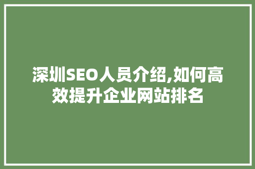 深圳SEO人员介绍,如何高效提升企业网站排名 深圳SEO人员介绍,如何高效提升企业网站排名