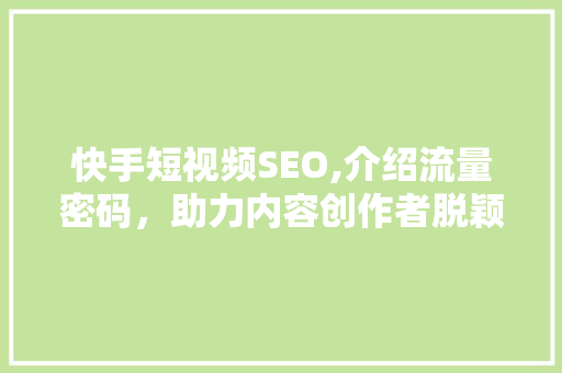 快手短视频SEO,介绍流量密码，助力内容创作者脱颖而出