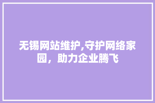 无锡网站维护,守护网络家园，助力企业腾飞