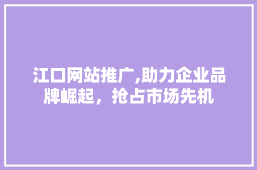 江口网站推广,助力企业品牌崛起，抢占市场先机