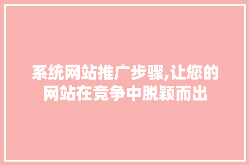 系统网站推广步骤,让您的网站在竞争中脱颖而出