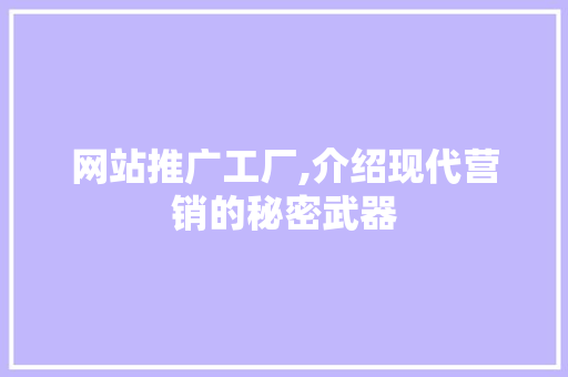 网站推广工厂,介绍现代营销的秘密武器