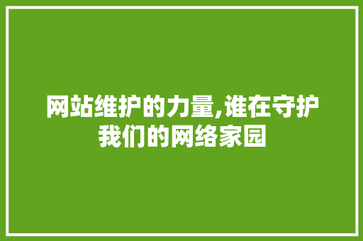 网站维护的力量,谁在守护我们的网络家园