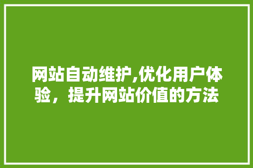 网站自动维护,优化用户体验，提升网站价值的方法