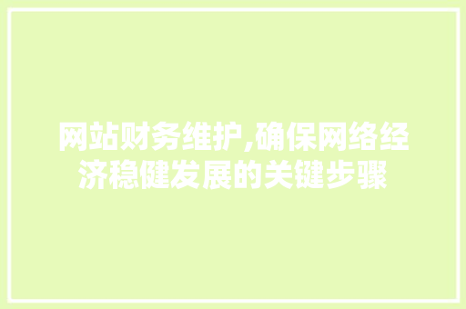 网站财务维护,确保网络经济稳健发展的关键步骤