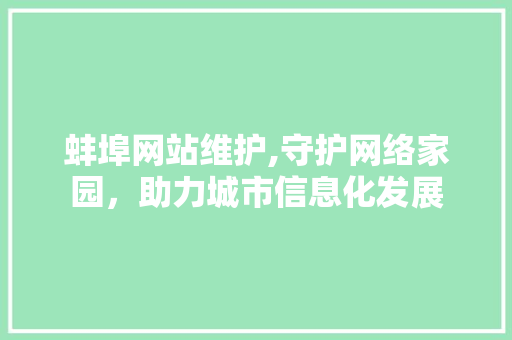 蚌埠网站维护,守护网络家园，助力城市信息化发展
