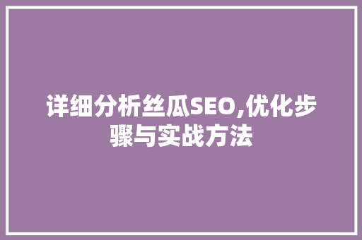 详细分析丝瓜SEO,优化步骤与实战方法