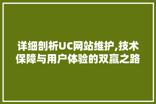 详细剖析UC网站维护,技术保障与用户体验的双赢之路 网络技术