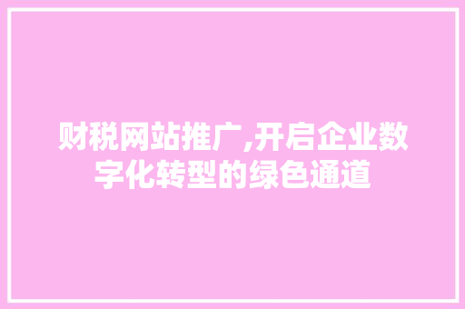 财税网站推广,开启企业数字化转型的绿色通道 电脑故障维修