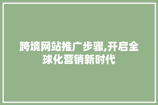 跨境网站推广步骤,开启全球化营销新时代 网络技术