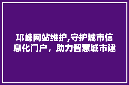 邛崃网站维护,守护城市信息化门户，助力智慧城市建设