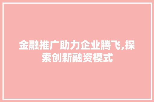 金融推广助力企业腾飞,探索创新融资模式