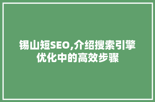 锡山短SEO,介绍搜索引擎优化中的高效步骤