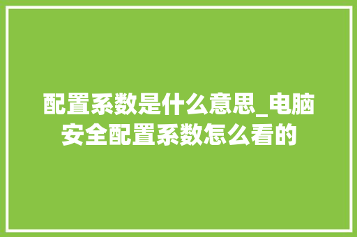 配置系数是什么意思_电脑安全配置系数怎么看的 电脑基础