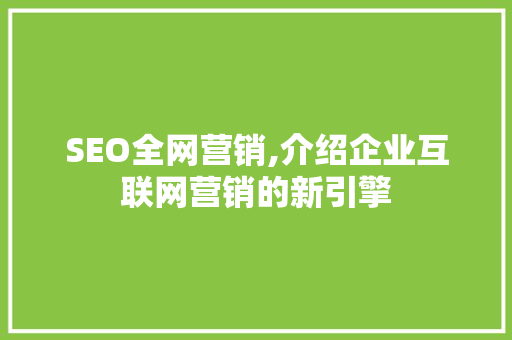 SEO全网营销,介绍企业互联网营销的新引擎