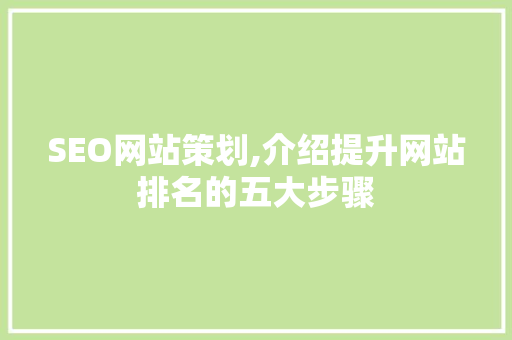 SEO网站策划,介绍提升网站排名的五大步骤