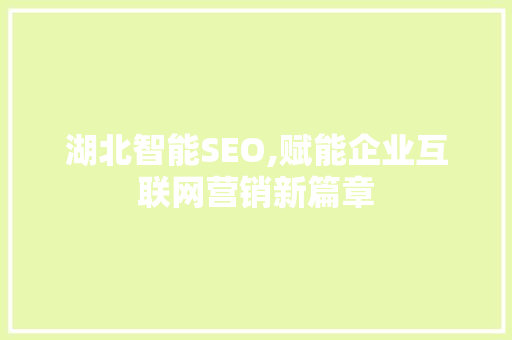 湖北智能SEO,赋能企业互联网营销新篇章