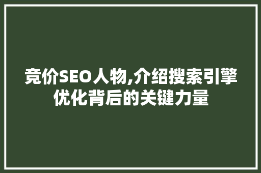竞价SEO人物,介绍搜索引擎优化背后的关键力量