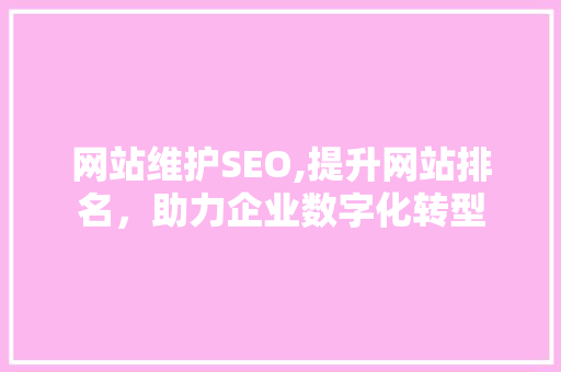 网站维护SEO,提升网站排名，助力企业数字化转型