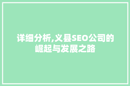 详细分析,义县SEO公司的崛起与发展之路